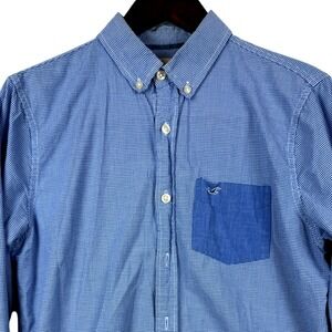 Hollister Mens Button Down Shirt Gingham Check Long Sleeve‎ Pocket Casual